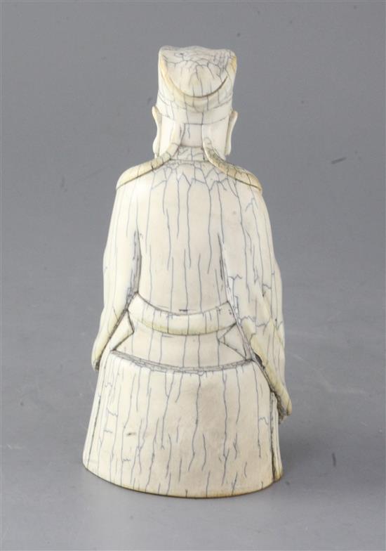 A Chinese ivory figure of an immortal, possibly Guandi, early 20th century, in Ming style, height 17cm